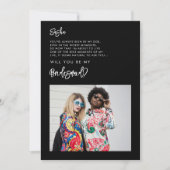 黒モダンのBridesmaidの写真メッセージカード 招待状 (正面)