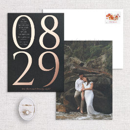 黒モダンはっきりしたの大きな日付日付を保存 箔招待状