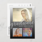 黒モダンはっきりしたグラデーション卒卒業 ポストカード (正面/裏面)