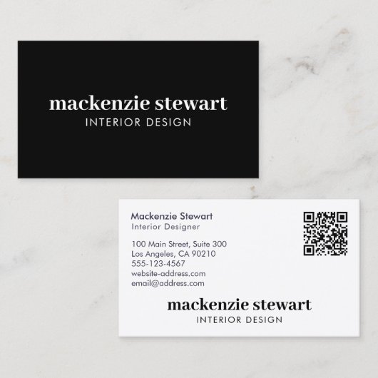 黒モダンはっきりしたプロフェッショナルQRコード 名刺 (正面/裏面)