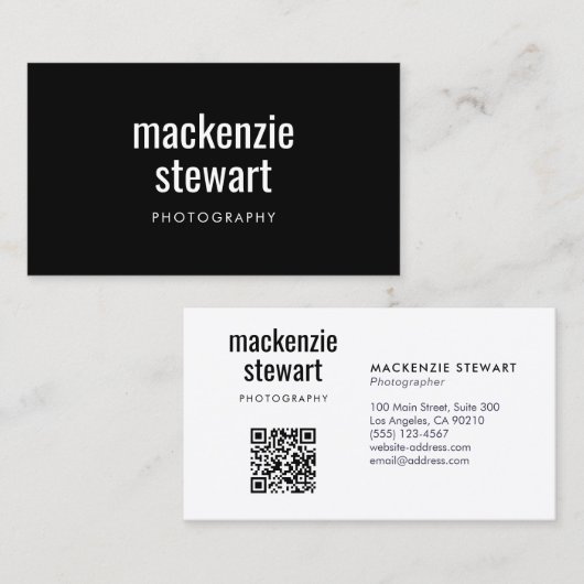 黒モダンはっきりしたプロフェッショナルQRコード 名刺 (正面/裏面)