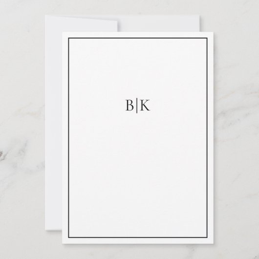 黒モダンはっきりしたモノグラムタイポグラフィ結婚ズ 招待状 (裏面)