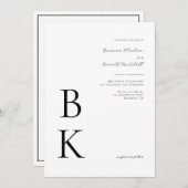 黒モダンはっきりしたモノグラムタイポグラフィ結婚ズ 招待状 (正面/裏面)