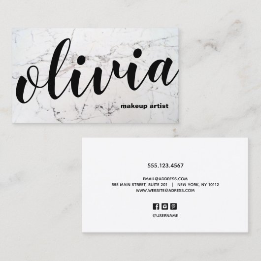 黒モダンはっきりした大理石筆跡 名刺 (正面/裏面)