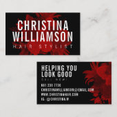 黒モダンはっきりした文字暗赤色ヴィンテージ花模様 名刺 (正面/裏面)