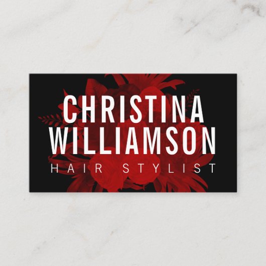 黒モダンはっきりした文字暗赤色ヴィンテージ花模様 名刺 (正面)