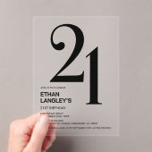 黒モダンはっきりした文字21歳の誕生日パーティー アクリル招待状 (インサイチュ (ポータブル))
