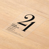 黒モダンはっきりした文字21歳の誕生日パーティー アクリル招待状 (レイダウン)