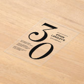 黒モダンはっきりした文字30歳の誕生日パーティー アクリル招待状 (レイダウン)