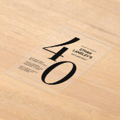 黒モダンはっきりした文字40歳の誕生日パーティー アクリル招待状 (レイダウン)