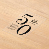 黒モダンはっきりした文字50th誕生日パーティー アクリル招待状 (レイダウン)