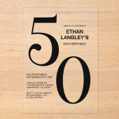 黒モダンはっきりした文字50th誕生日パーティー アクリル招待状 (正面)