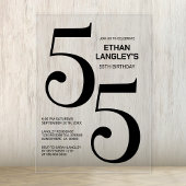 黒モダンはっきりした文字55th誕生日パーティー アクリル招待状