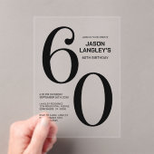 黒モダンはっきりした文字60th誕生日パーティー アクリル招待状 (インサイチュ (ポータブル))