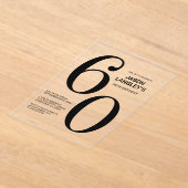 黒モダンはっきりした文字60th誕生日パーティー アクリル招待状 (レイダウン)