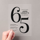 黒モダンはっきりした文字65th誕生日パーティー アクリル招待状 (インサイチュ (ポータブル))