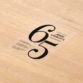 黒モダンはっきりした文字65th誕生日パーティー アクリル招待状 (レイダウン)