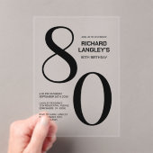 黒モダンはっきりした文字80th誕生日パーティー アクリル招待状 (インサイチュ (ポータブル))