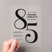 黒モダンはっきりした文字85thバースデーパーティー アクリル招待状 (インサイチュ (ポータブル))