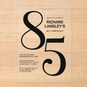 黒モダンはっきりした文字85thバースデーパーティー アクリル招待状 (正面)