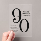 黒モダンはっきりした文字90th誕生日パーティー アクリル招待状 (インサイチュ (ポータブル))