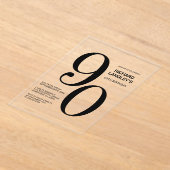 黒モダンはっきりした文字90th誕生日パーティー アクリル招待状 (レイダウン)