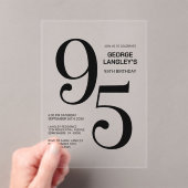 黒モダンはっきりした文字95thバースデーパーティー アクリル招待状 (インサイチュ (ポータブル))