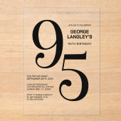 黒モダンはっきりした文字95thバースデーパーティー アクリル招待状 (正面)