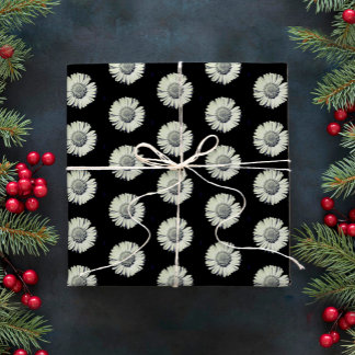 黒モダンはっきりした白デイジー型スタイリッシュ ラッピングペーパー