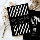 黒モダンはっきりした白QRコードユニーク結婚s 招待状