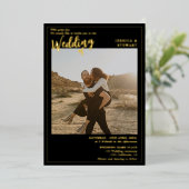 黒モダンはっきりした結婚字の写真 箔招待状 (立ち正面)