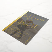 黒モダンはっきりした結婚2枚の金ゴールドストライプ 箔招待状 (回転した状態)