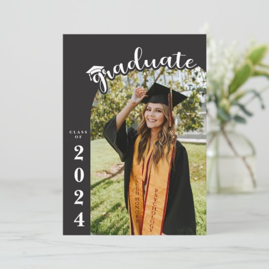 黒モダンはっきりした4写真卒業のお知らせ 招待状 (スタンド正面)