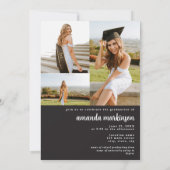 黒モダンはっきりした4写真卒業のお知らせ 招待状 (裏面)