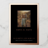 黒モダンはっきりした&バラ金ゴールドフレーム日付を保存 箔招待状 (正面)