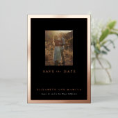 黒モダンはっきりした&バラ金ゴールドフレーム日付を保存 箔招待状 (立ち正面)