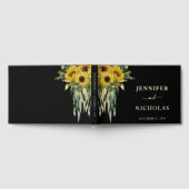 黒モダンひまわり結婚の金ゴールド ゲストブック (全面)