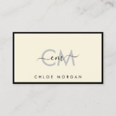 黒モダンアイボリースクリプト署名モノグラム 名刺 (正面)