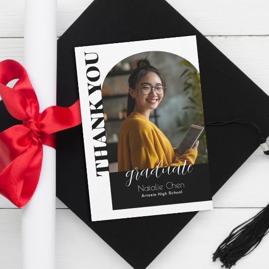 黒モダンアーチ写真大学院サンキューカード サンキューカード