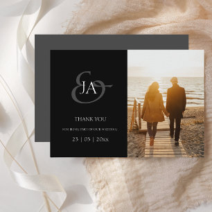 黒モダンイニシャル写真結婚の感謝