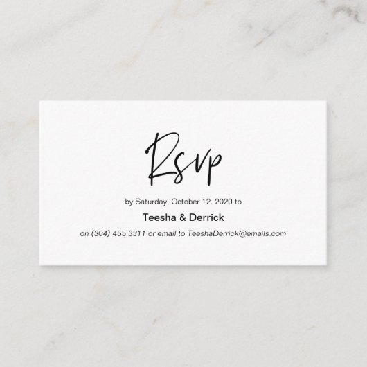 黒モダンエレガンスカジュアルフォント、ウェディングRSVP エンクロージャーカード (正面)