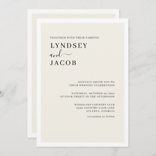 黒モダンエレガントとクリー結婚ム 招待状 (正面/裏面)