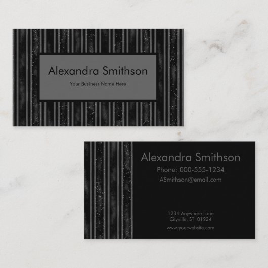 黒モダンエレガントとグレーストライプの 名刺 (正面/裏面)