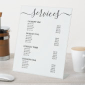 黒モダンエレガントと白のサービス・メニュー・リスト 台座サイン (インサイチュ)