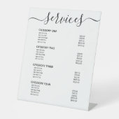 黒モダンエレガントと白のサービス・メニュー・リスト 台座サイン (正面)