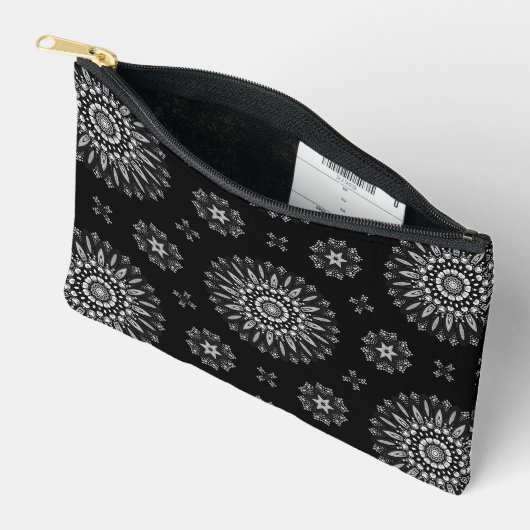 黒モダンエレガントと白のドットアートパターン アクセサリーポーチ (見開き)