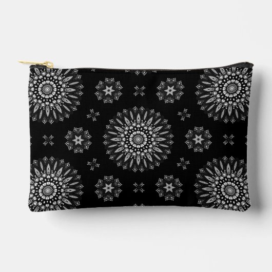 黒モダンエレガントと白のドットアートパターン アクセサリーポーチ (正面)
