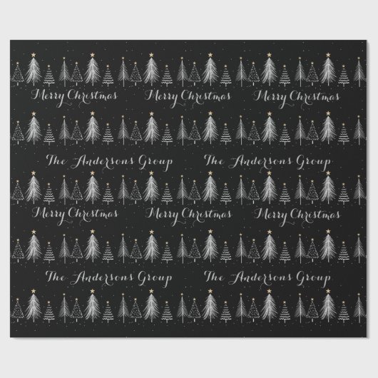 黒モダンエレガントと白の松 ラッピングペーパー (フラット)