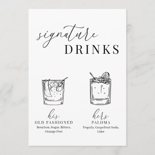 黒モダンエレガントと白の署名ドリンクの看板 (正面)