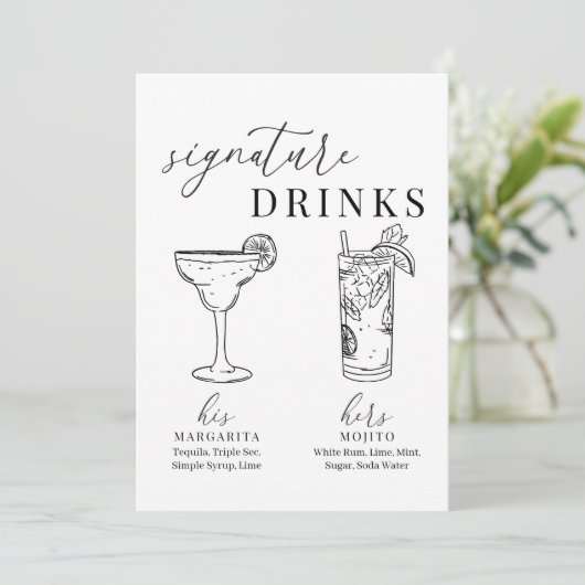 黒モダンエレガントと白の署名ドリンクの看板 (スタンド正面)